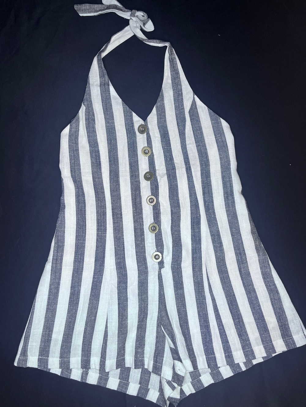 Striped Halter Romper in Navy and White by